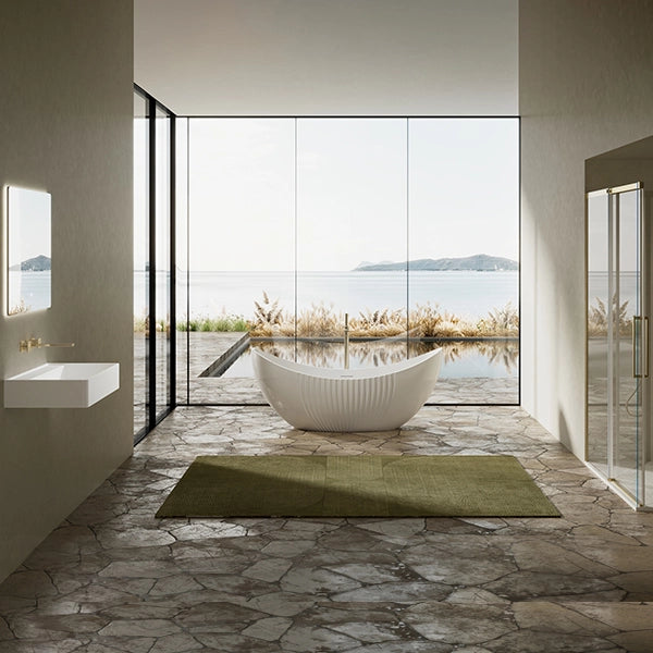 premium solid surface fluted bathtub freestanding soaking tub