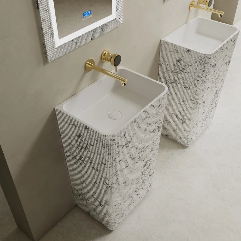 Modern freestanding bathroom sink with fluted solid surface pedestal basin