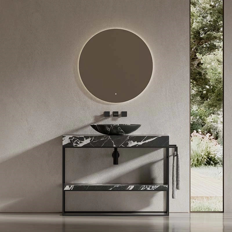 Modern marble bathroom console sink with stainless steel support frame