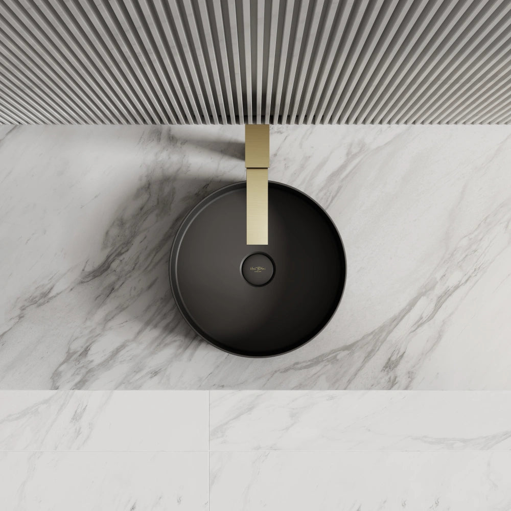 Round stone bathroom vessel sink modern washbasin design