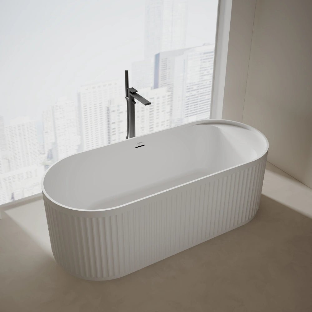 solid surface freestanding bathtub with fluted texture