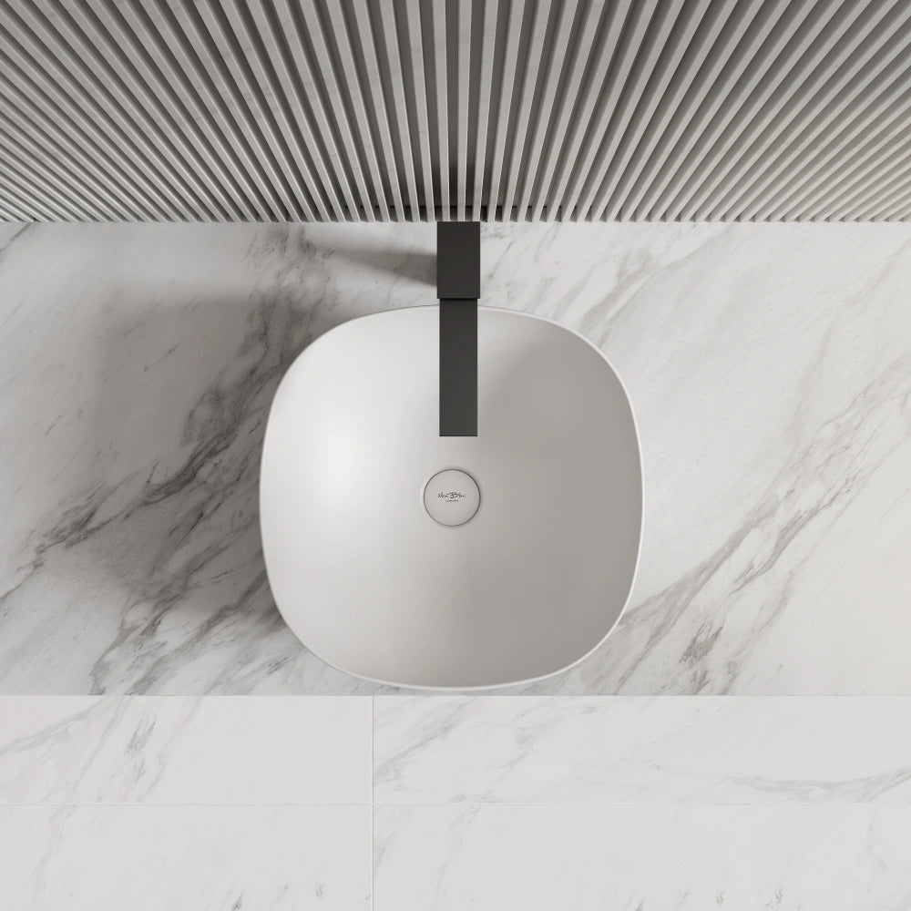 Modern white oval washbasin designed for bathroom front top view close-up
