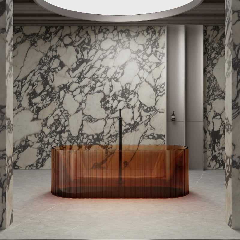 67 inch MonBlari fluted resin freestanding soaking bathtub