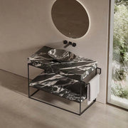 MonBlari marble console bathroom sink with stainless steel frame and towel bar