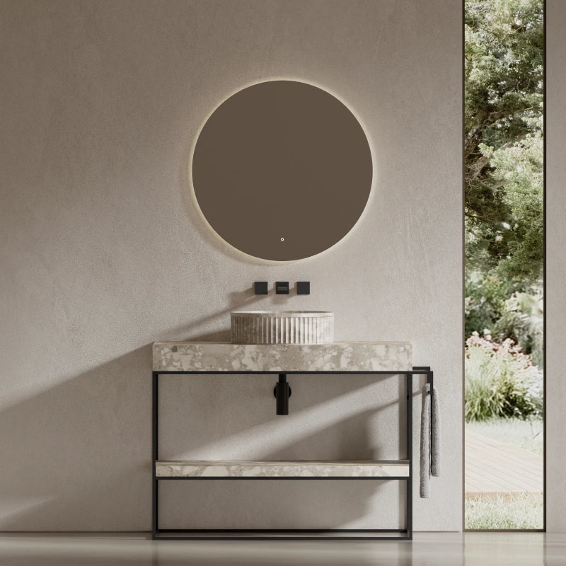 MonBlari natural stone sink with contemporary stainless steel legs