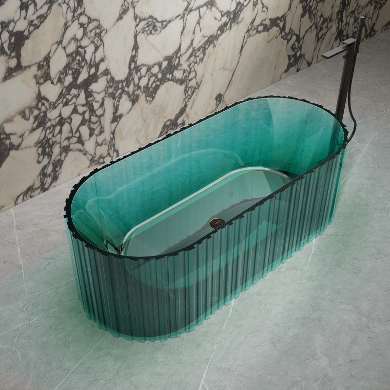 67 inch transparent resin freestanding bathtub with fluted exterior