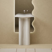 MonBlari Monro Series curved marble pedestal bathroom sink
