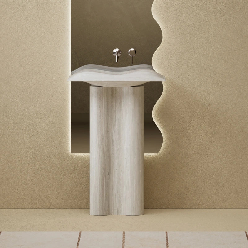 MonBlari Monro Series curved marble pedestal bathroom sink