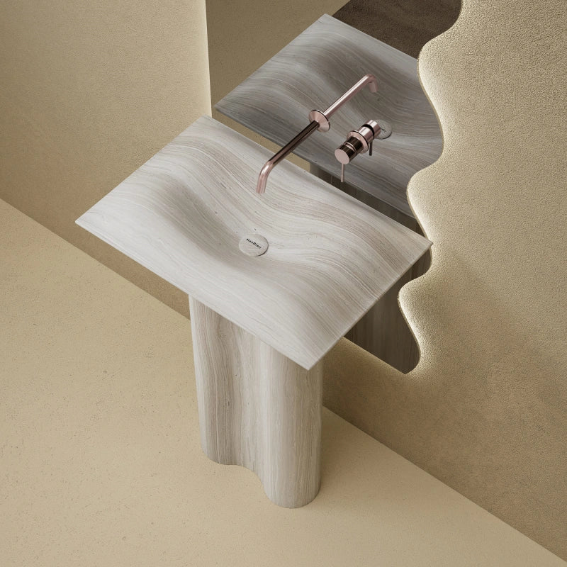 MonBlari Monro Series natural marble curved pedestal wash basin