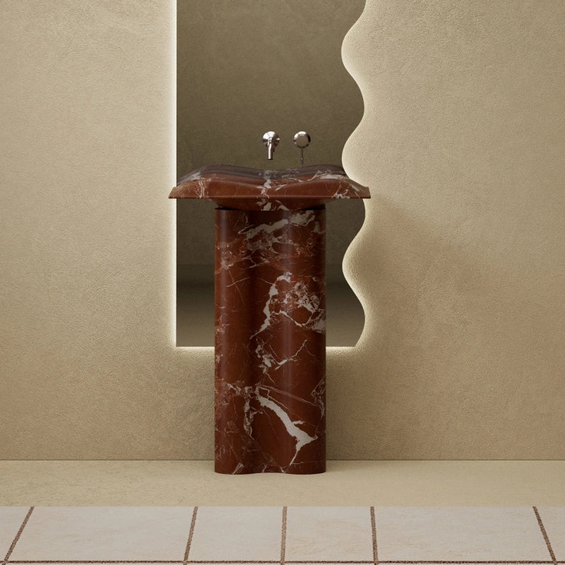 MonBlari Monro Series Rosso Levanto marble pedestal bathroom sink