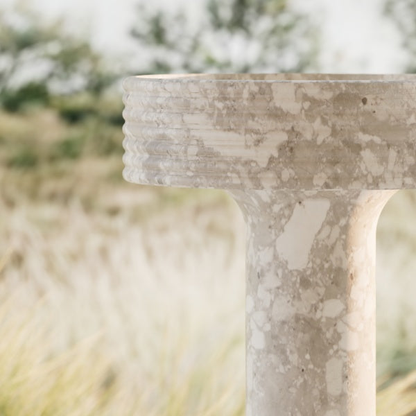 STRATA freestanding marble sink with linear decorative texture