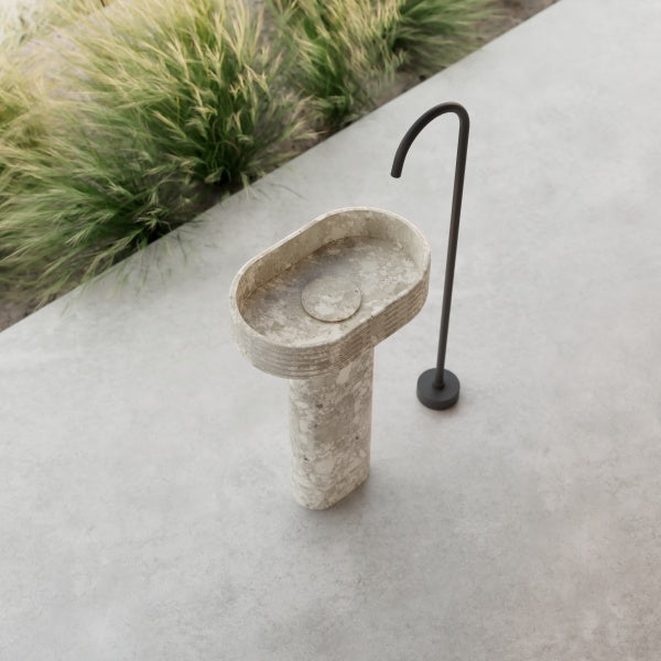 Natural marble freestanding bathroom sink with horizontal line details