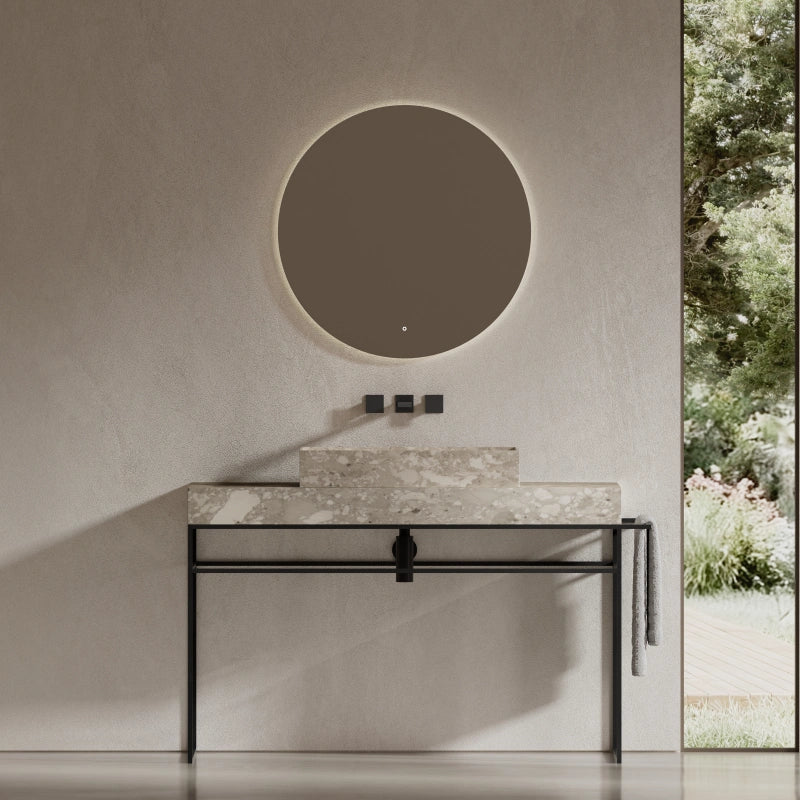 MonBlari natural marble bathroom sink on sleek metal stand