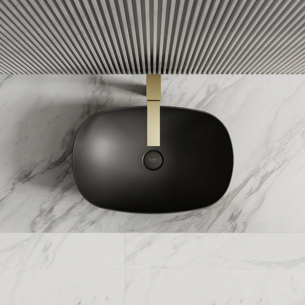 Black solid surface oval modern bathroom sink
