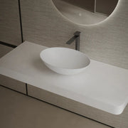 Modern oval bathroom solid surface countertop sink with minimalist bowl design