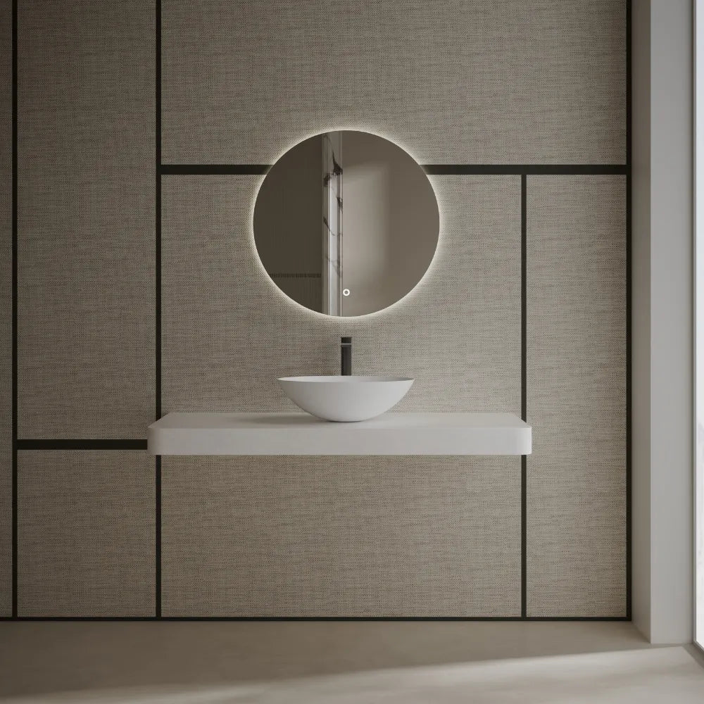 Elegant oval solid surface bowl sink for modern bathroom front view
