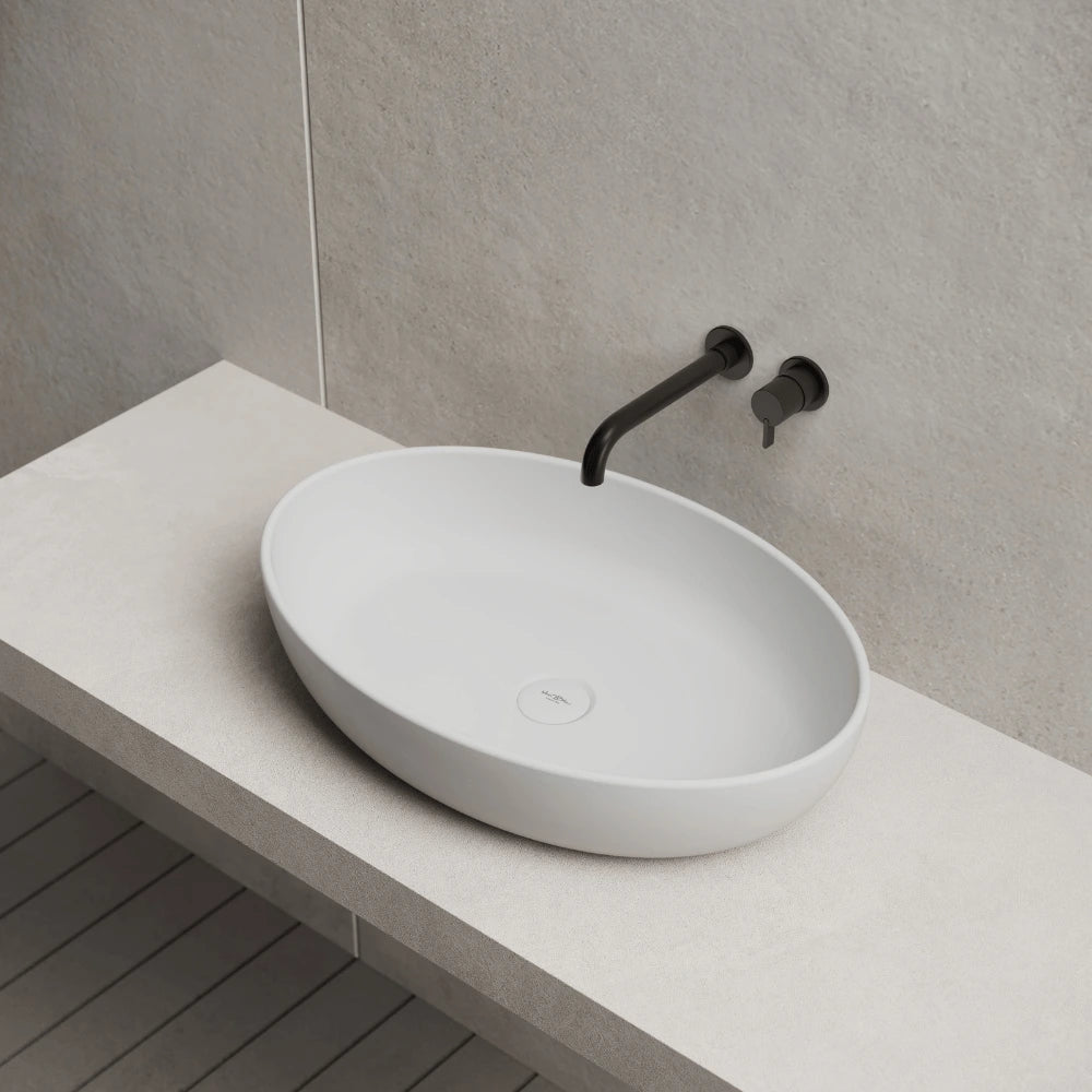 Solid surface white oval wash basin for bathroom