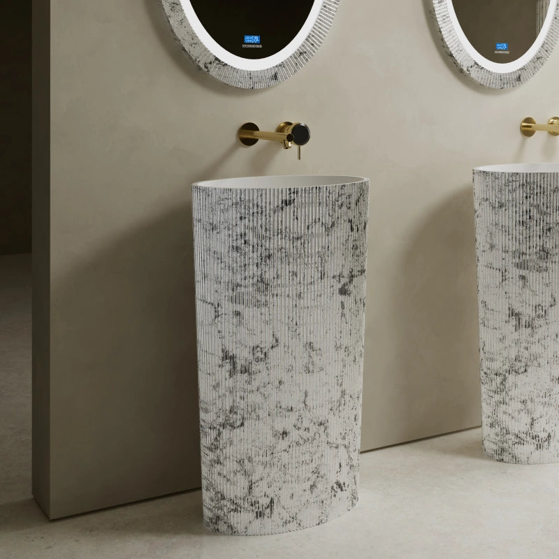 Modern solid surface pedestal sink  fluted design side view