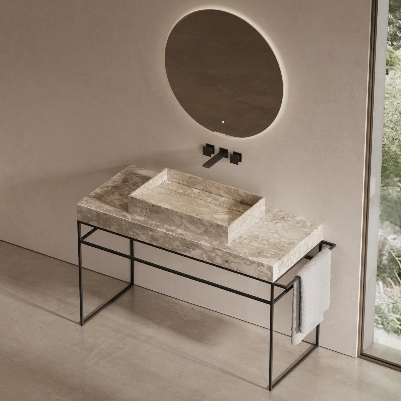 MonBlari premium natural marble basin with stainless steel frame