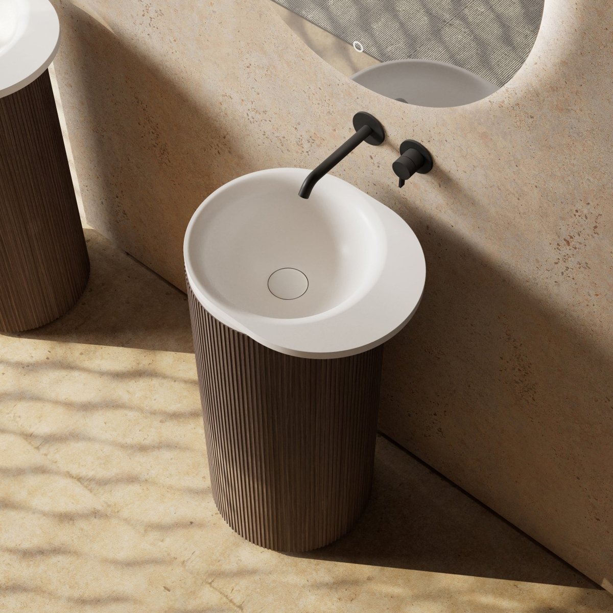 FOREST Series round pedestal sink for contemporary bathrooms