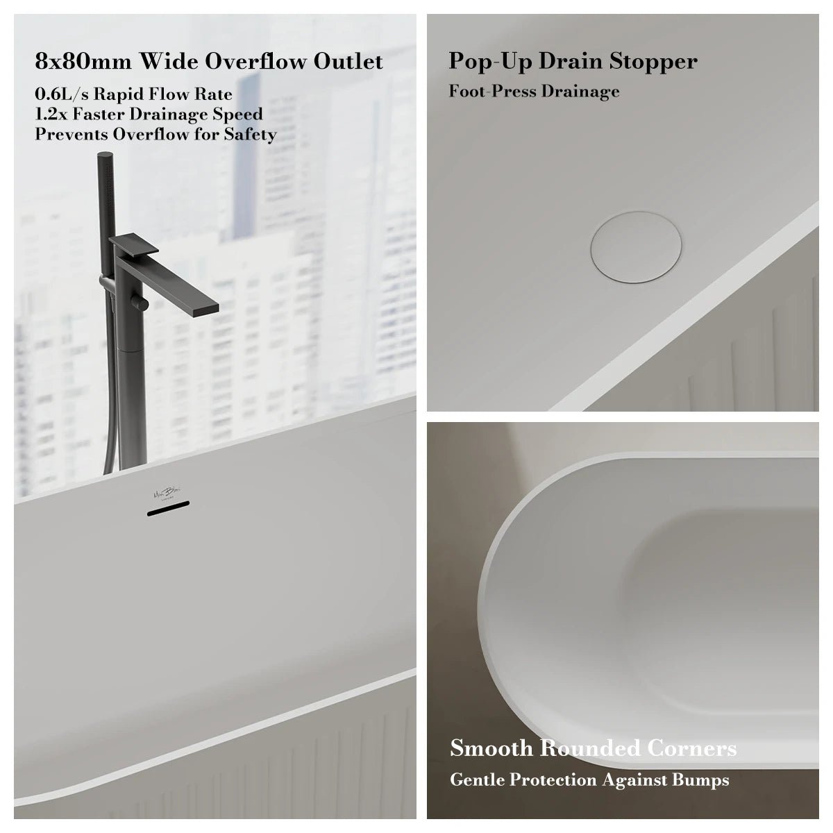 solid surface soaking bathtub for comfortable bathing