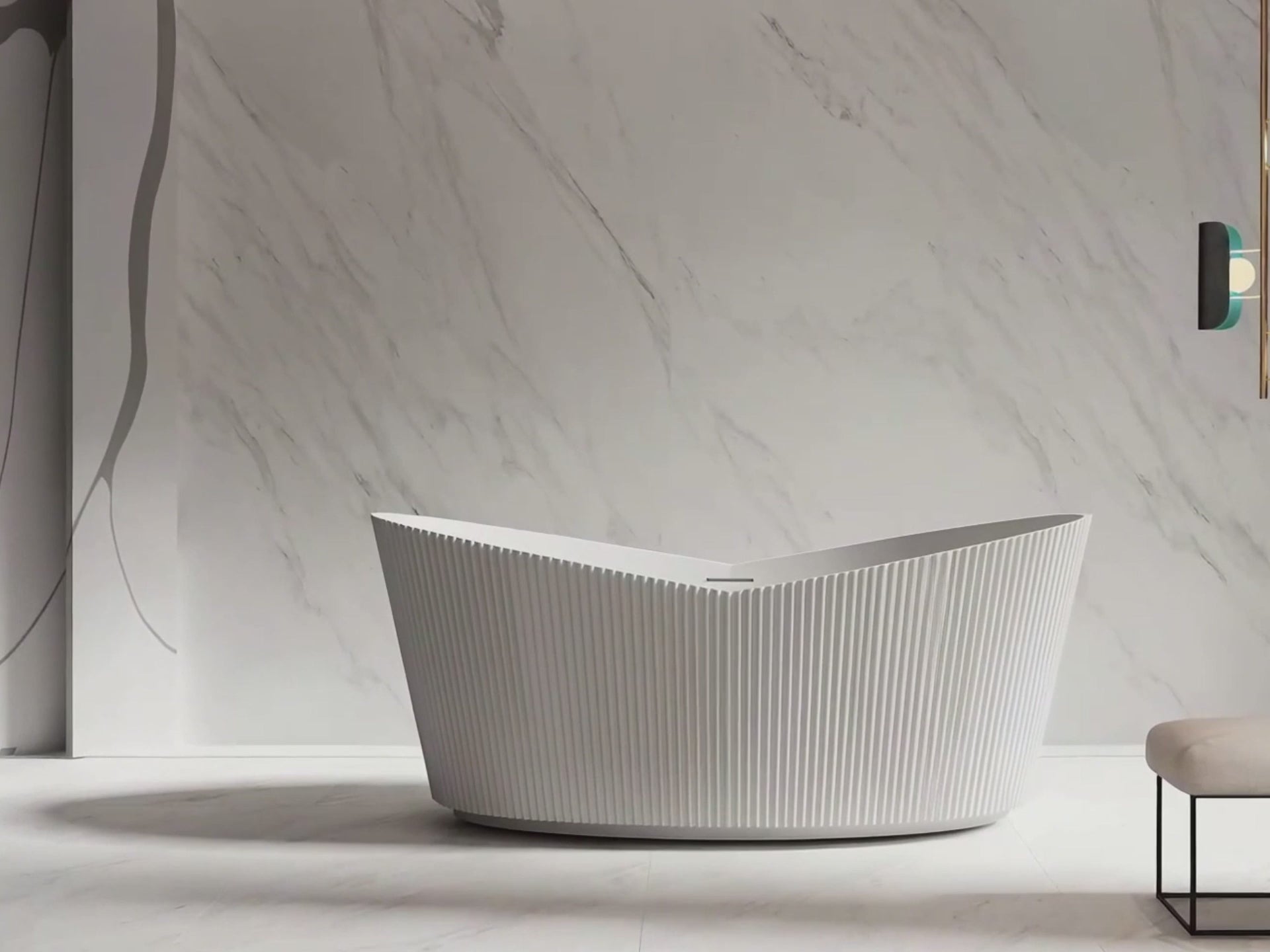 Load video: 67 Inch MonBlari Acrylic Freestanding Bathtub Fluted
