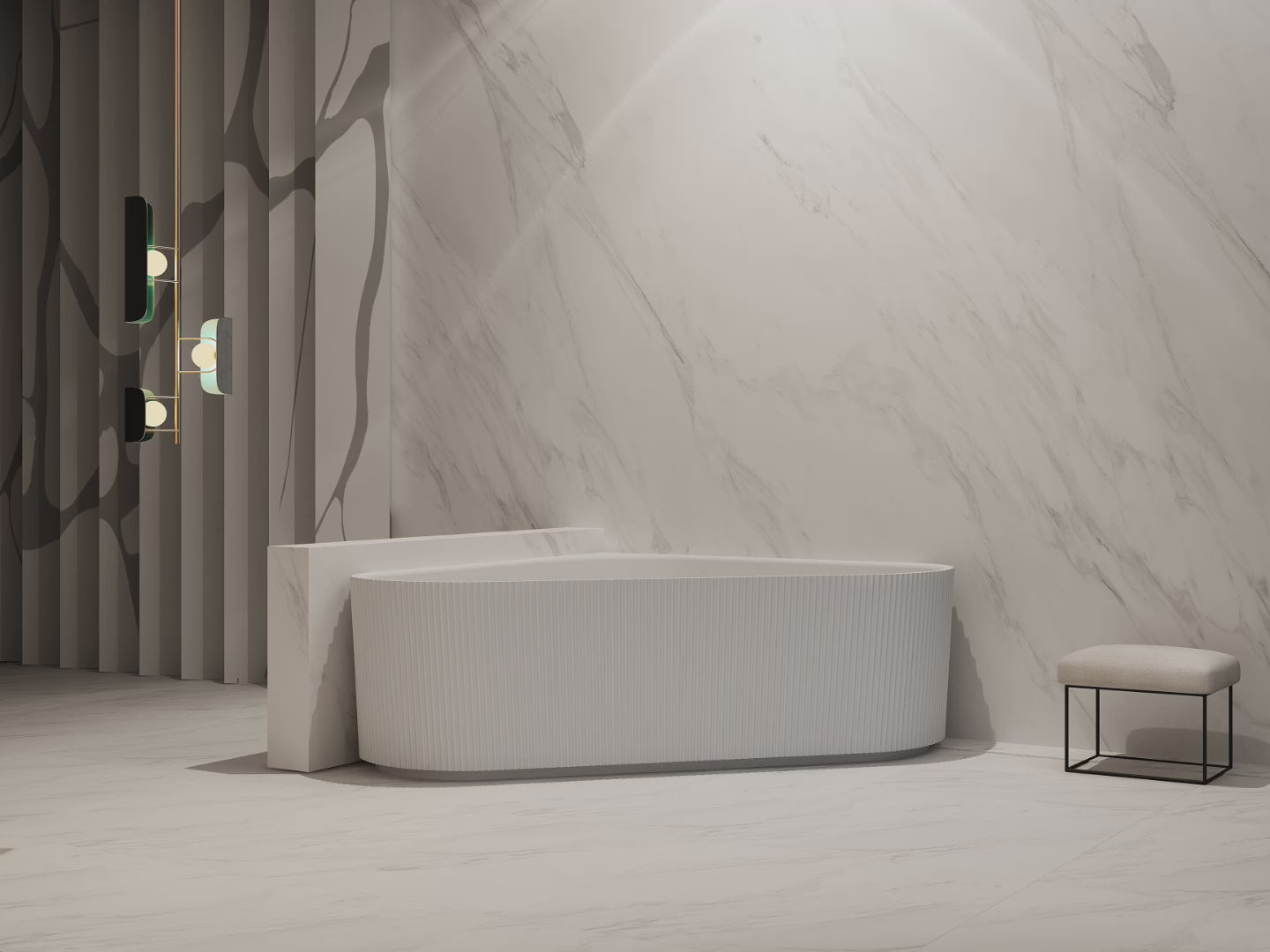 Load video: 59 Inch MonBlari Acrylic Back to Wall Bathtub Fluted