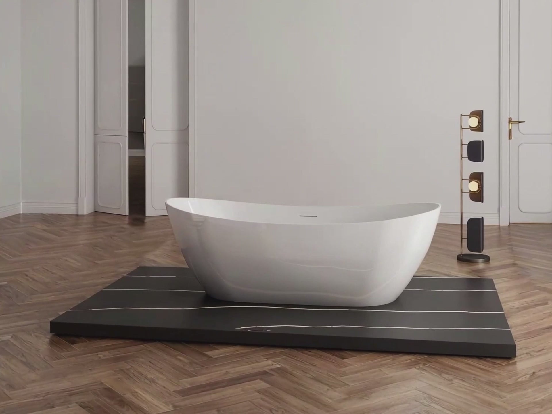 Load video: 67 Inch MonBlari FLUXUS Acrylic Freestanding Bathtub