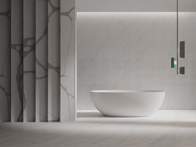 Load video: 51-71 Inch MonBlari LYRA Solid Surface Tub Freestanding Soak  Bathtub