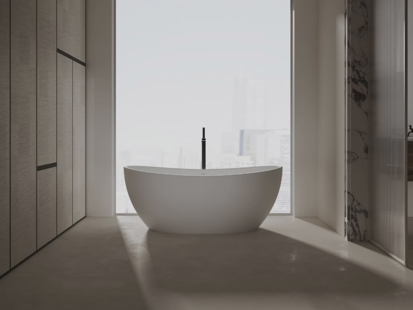 Load video: 64.2 Inch MonBlari LUCENT Solid Surface Freestanding Bathtub