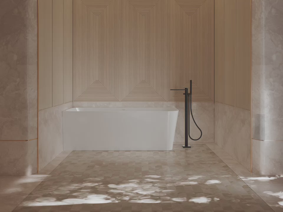 Load video: Monblari Acrylic Freestanding Bathtub Rectangular White Tub with Insulation