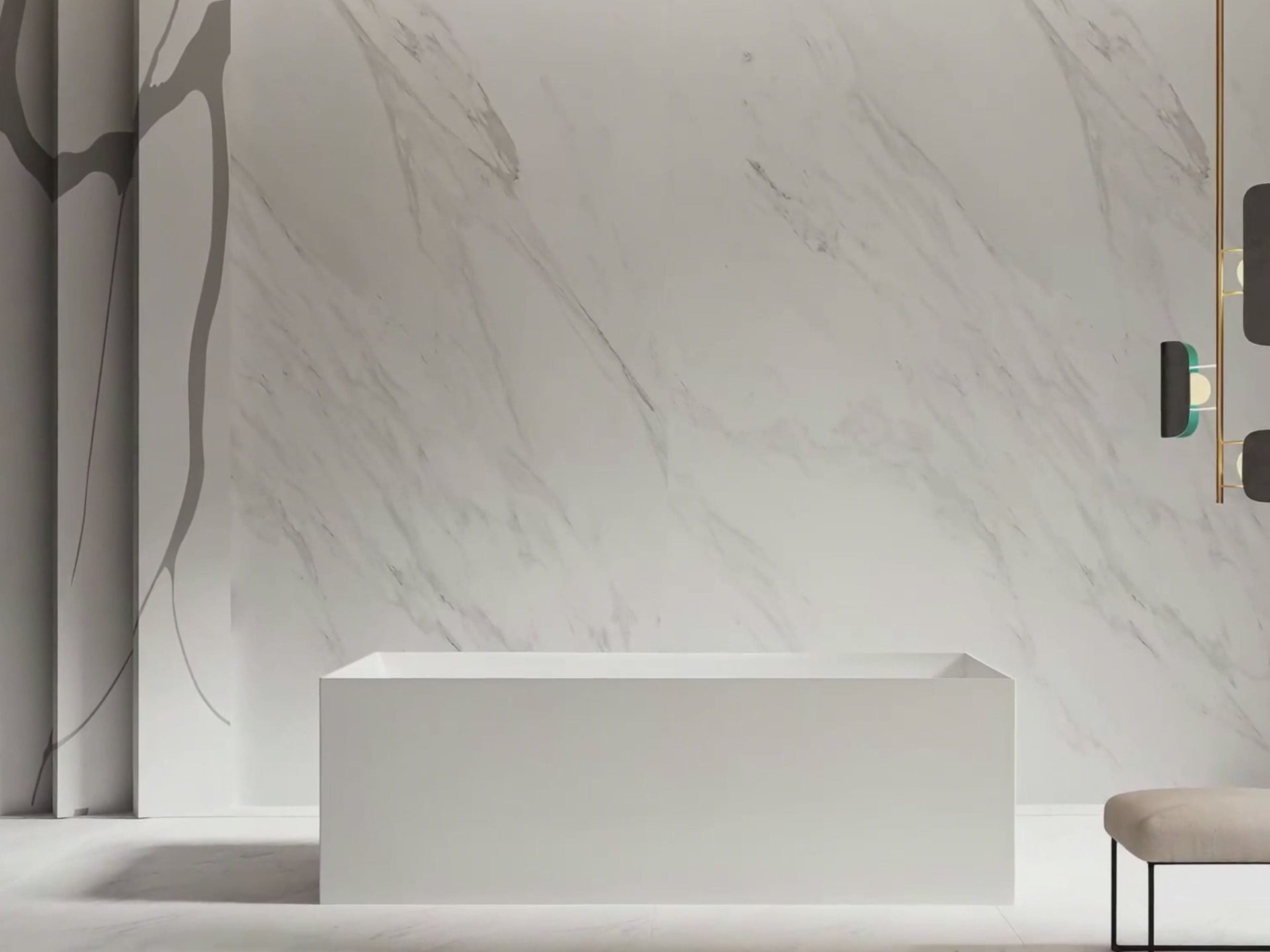 Load video: 59.1 Inch MonBlari NORMA Solid Surface Freestanding Bathtub