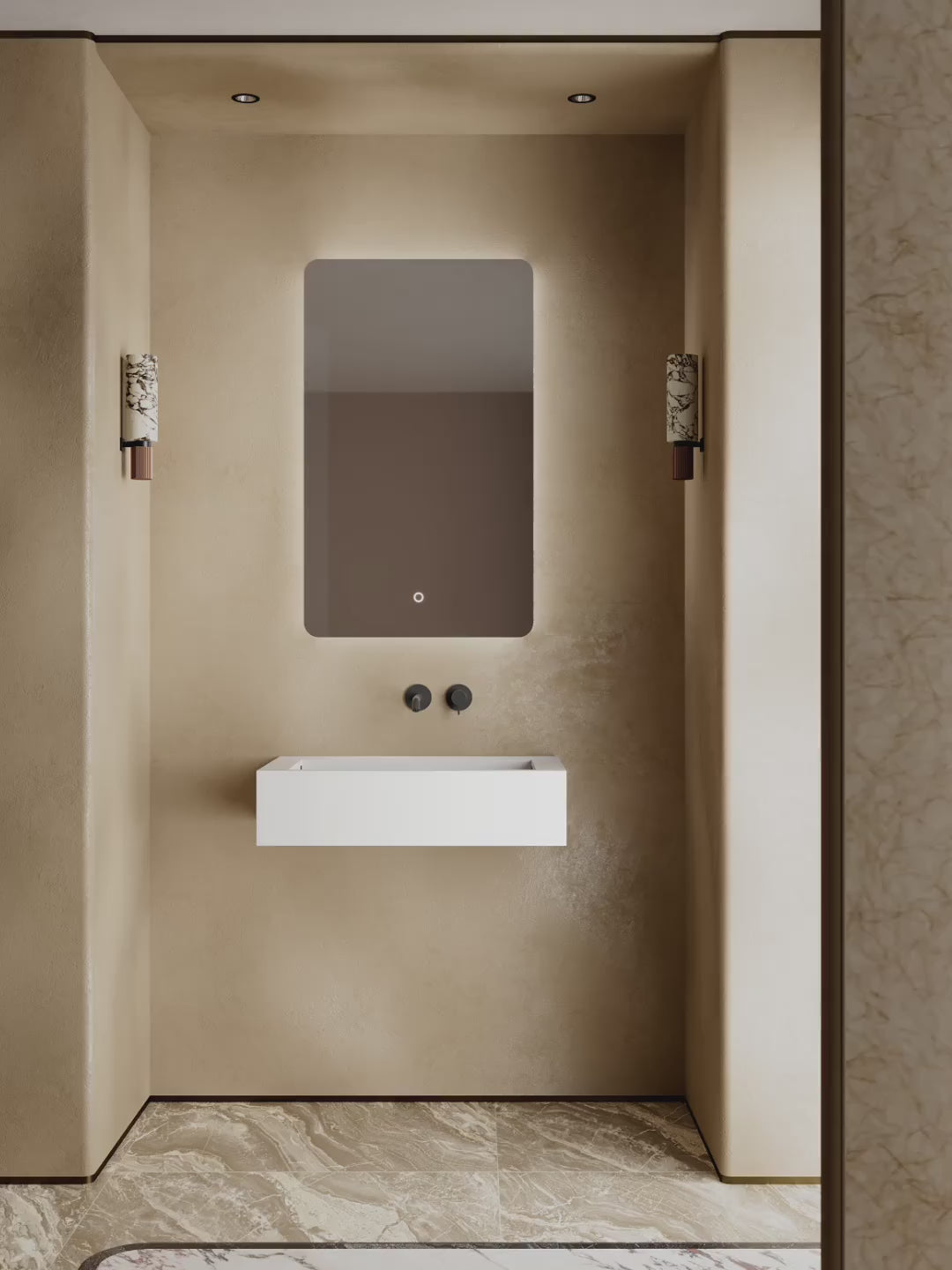 Load video: 23.6 Inch MonBlari Solid Surface Bathroom Vessel Sink Wall Mounted Sink