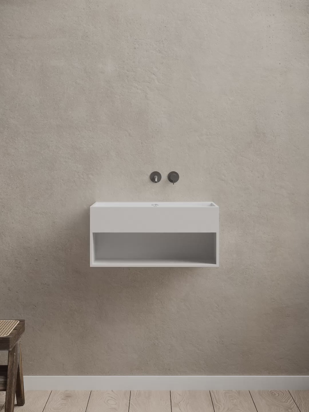 Load video: 23.6-31.5 Inch MonBlari Solid Surface Bathroom Vessel Wall Mount Sink
