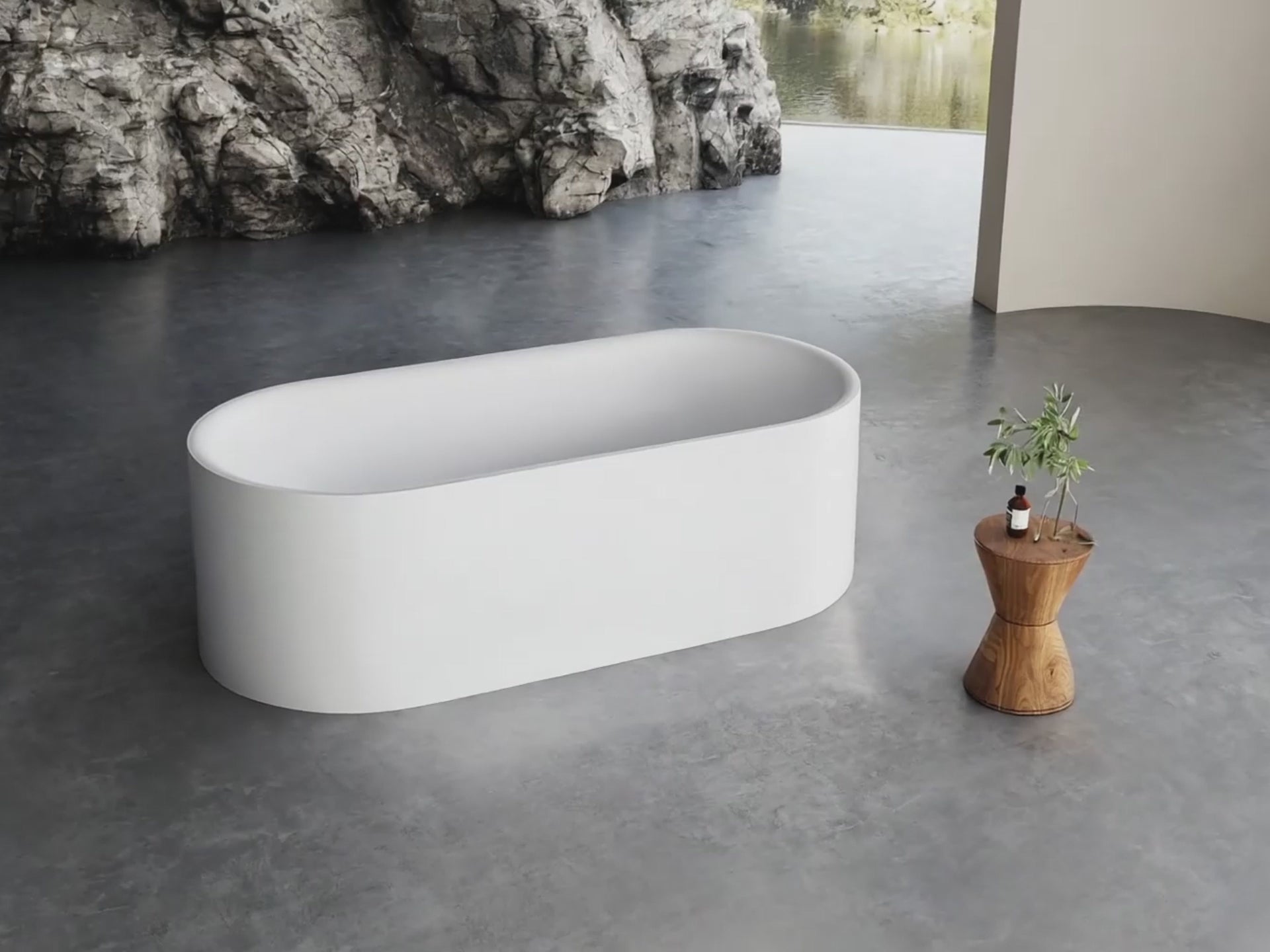 Load video: 59-63 Inch MonBlari AURA Acrylic Freestanding Bathtub