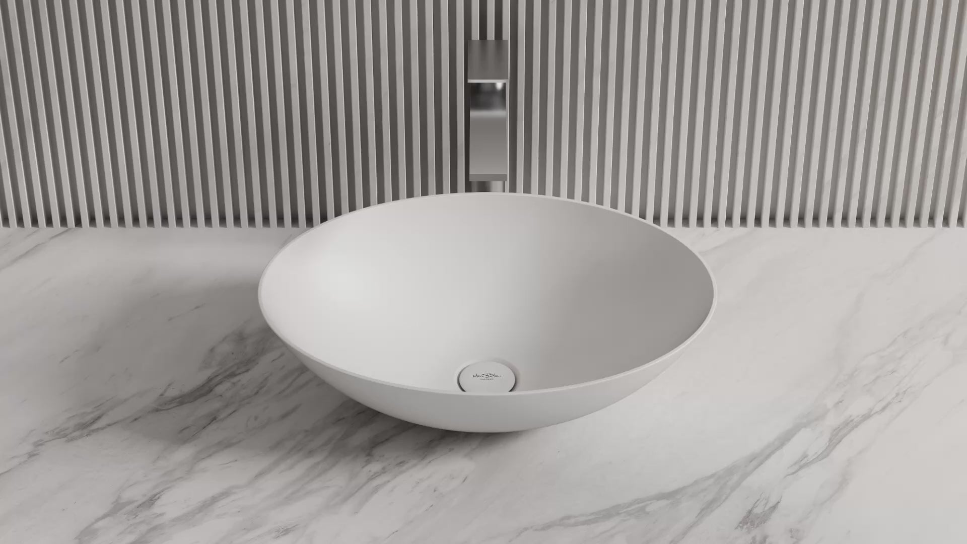 Load video: 19.7 Inch MonBlari ORION SERIES Solid Surface Vessel Bowl Sink Bathroom Sink
