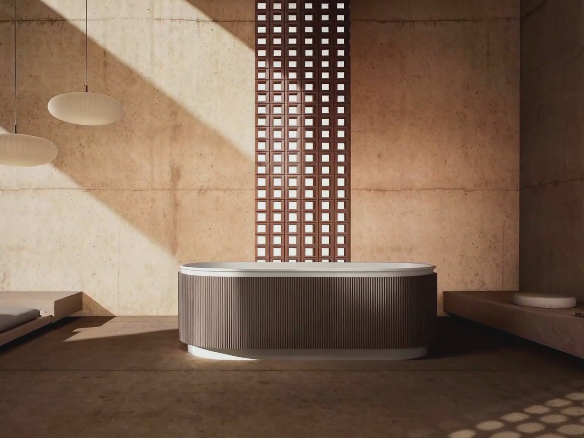 Load video: 67 Inch MonBlari FOREST Series Solid Surface Freestanding Bathtub