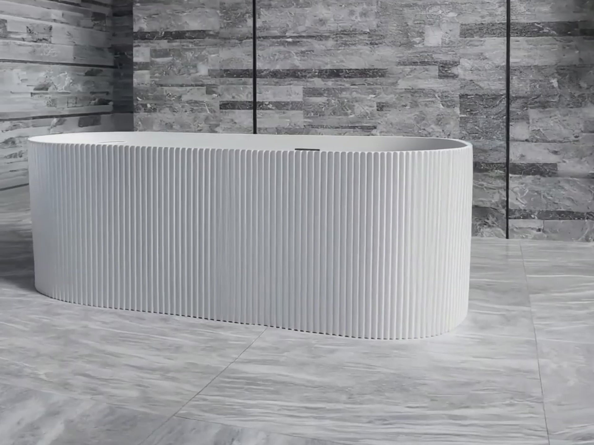 Load video: 66.9 Inch MonBlari NOVA Solid Surface Freestanding Bathtub