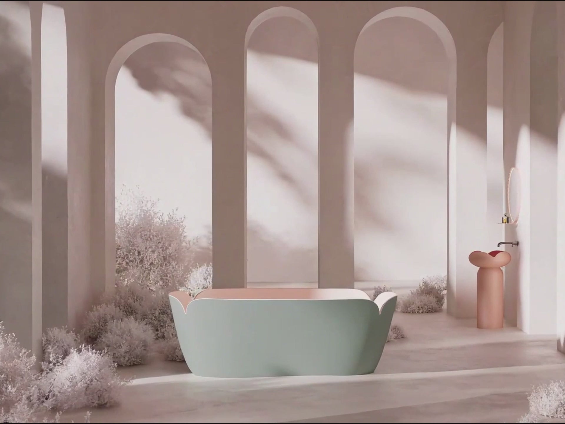 Load video: 67 Inch MonBlari FLOWER Series Solid Surface Freestanding Bathtub