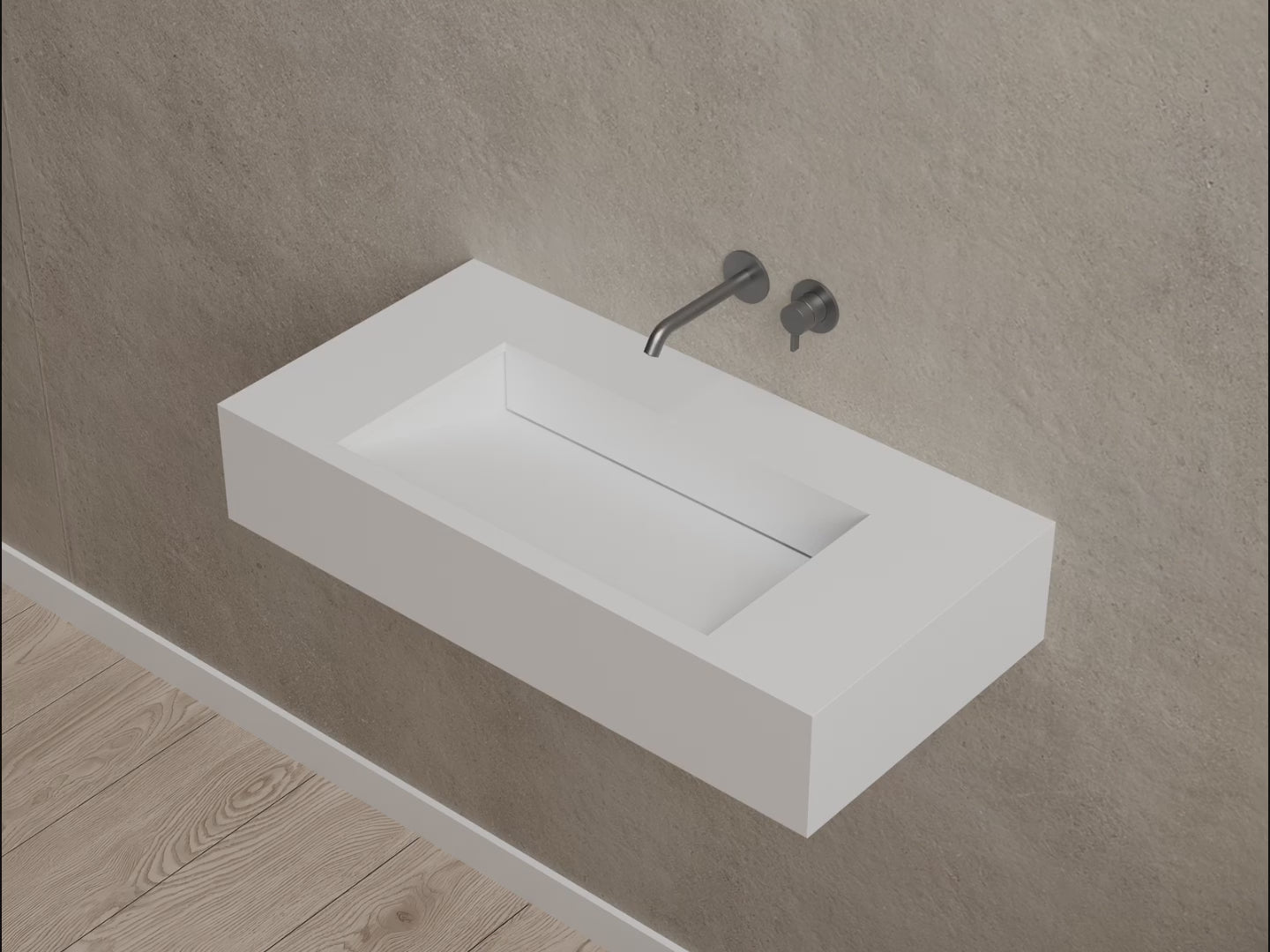 Load video: 31.5 Inch MonBlari SERENE SERIES Solid Surface Wall Mount Sink Bathroom Sink