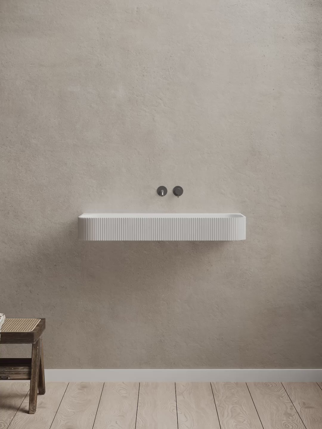 Load video: 29.5-47.2 Inch MonBlari VENUS SERIES Solid Surface Wall Mount Bathroom Sink