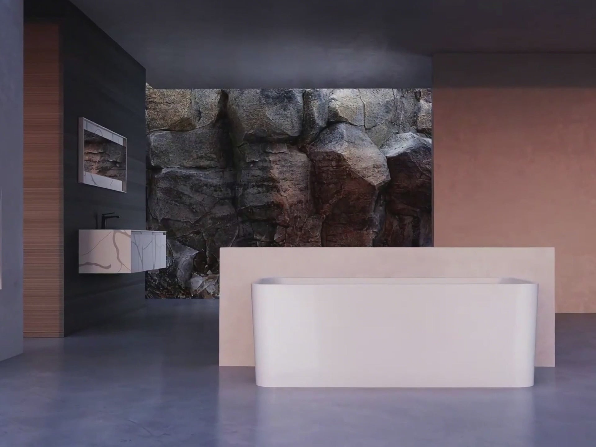 Load video: 59-67 Inch MonBlari Acrylic Back to Wall Bathtub