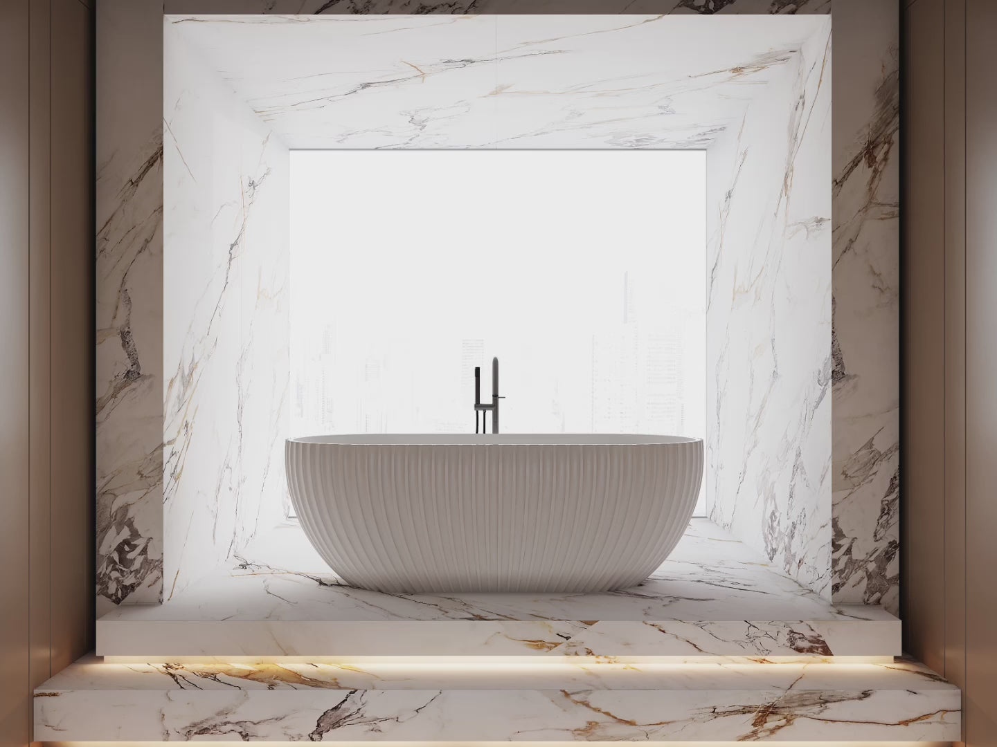 Load video: 59-67 Inch MonBlari Acrylic Freestanding Bathtub Fluted