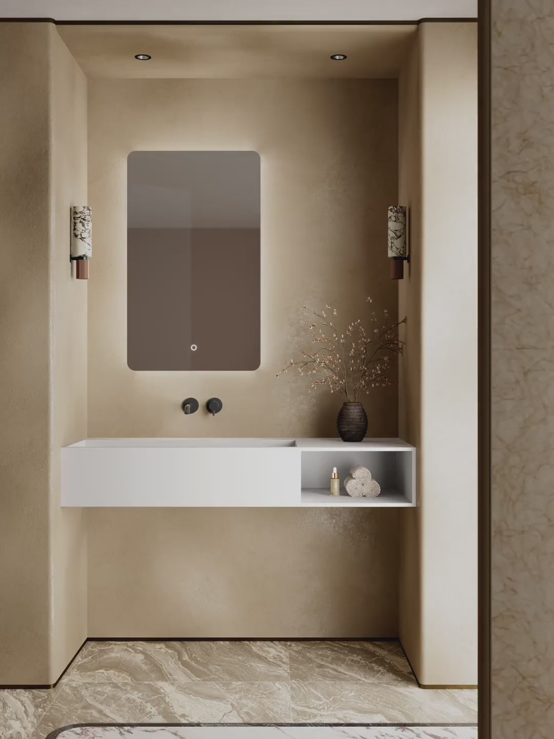Load video: 34.3-47.2 Inch Solid Surface Wall Mount Sink Bathroom Sink