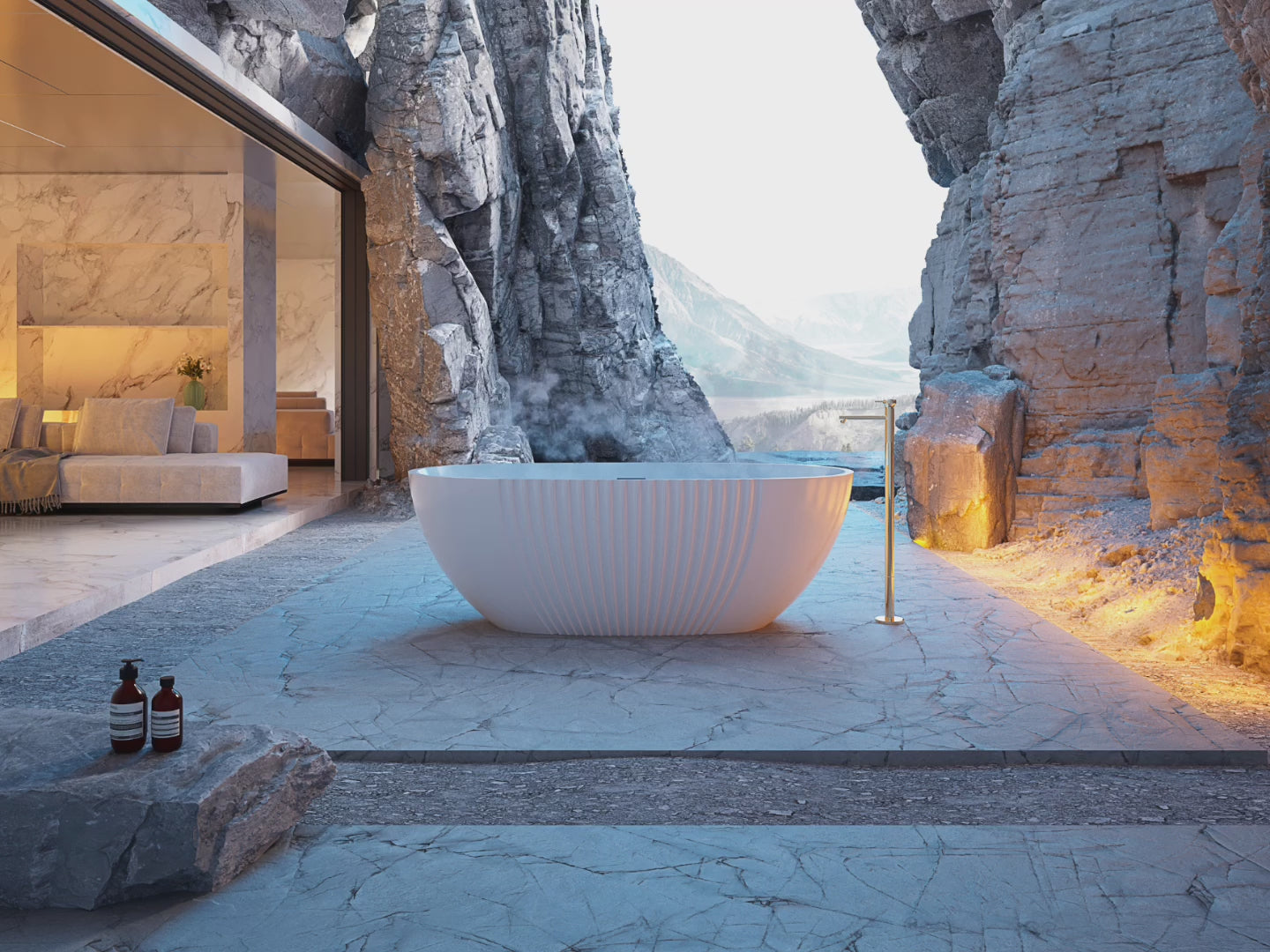 Load video: 67 Inch MonBlari Acrylic Freestanding Bathtub Fluted