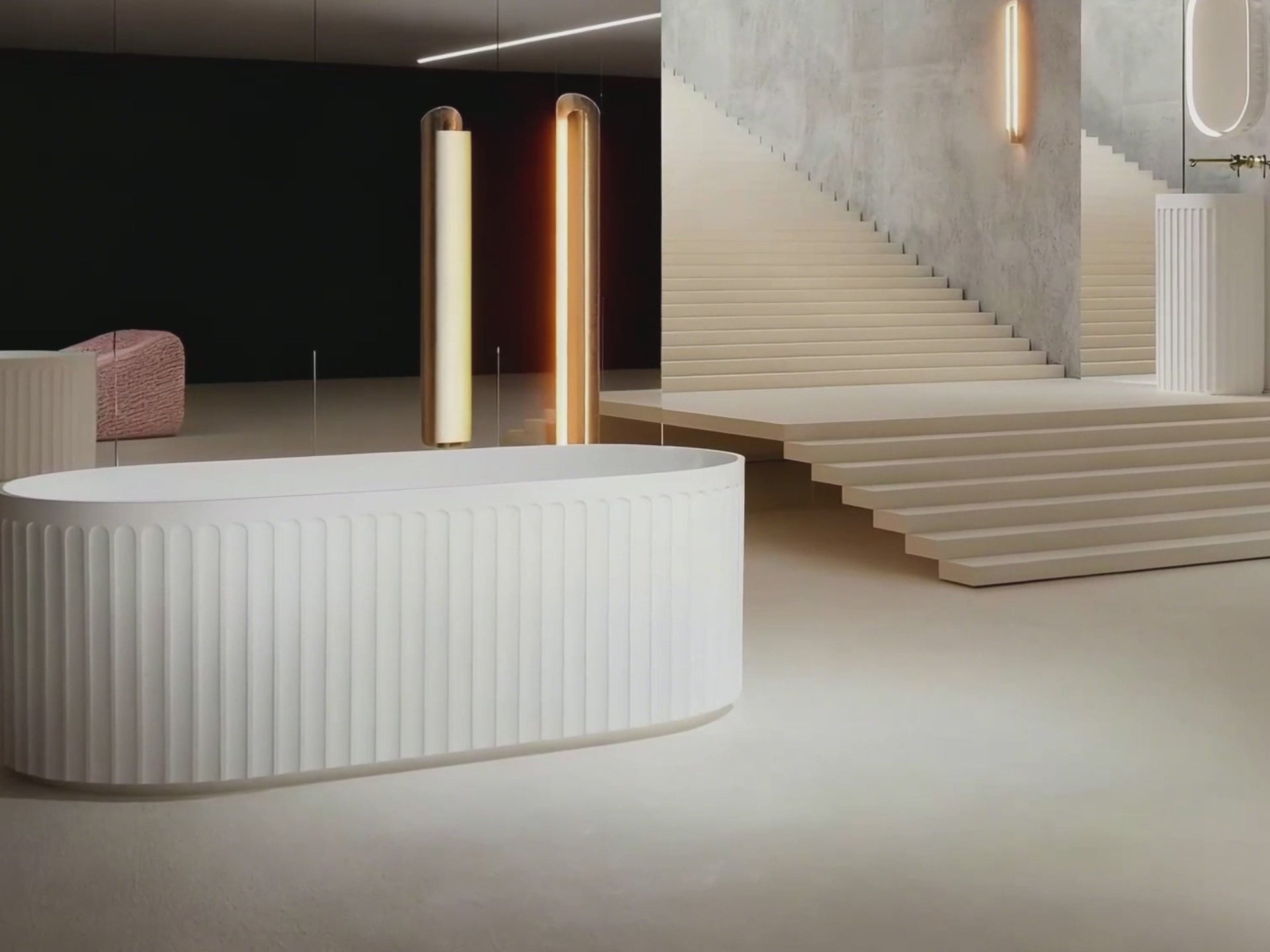 Load video: 67 Inch MonBlari Solid Surface Freestanding Bathtub