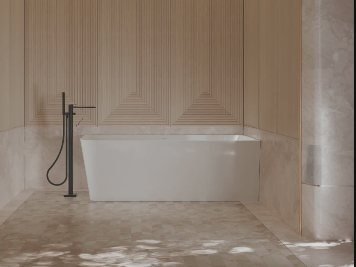 Load video: Monblari Acrylic Freestanding Bathtub Rectangular White Tub with Insulation