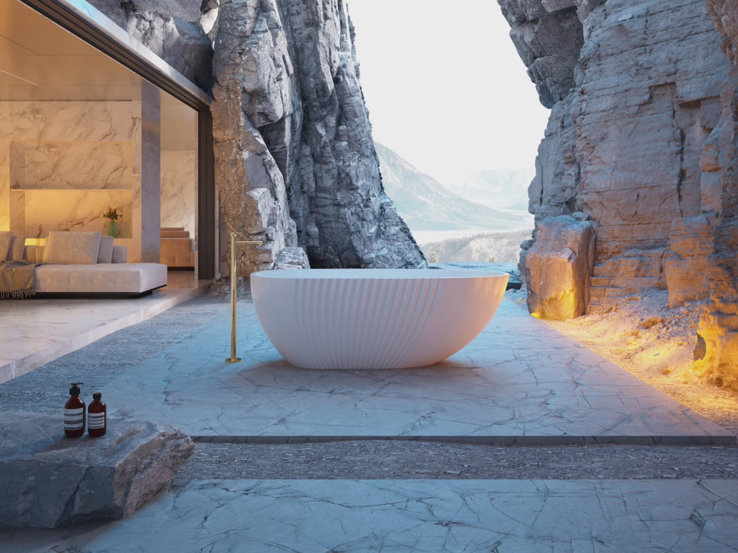Load video: 59 Inch MonBlari Acrylic Freestanding Bathtub Fluted