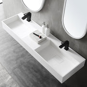 White double sink bathroom basin with floating wall mounted design for shared spaces