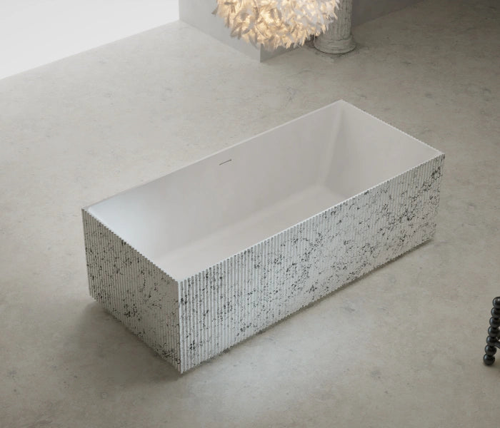 Luxury rectangular fluted freestanding soaking bathtub